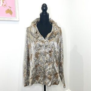 Farinaz Taghavi Snake Print Ruffled Collar Blouse